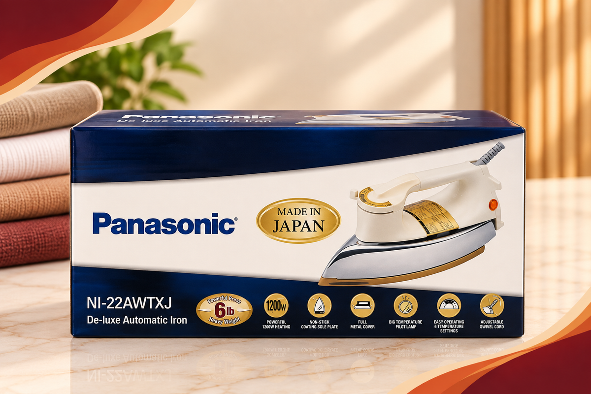 Panasonic NI-22AWTXJ De-Luxe Automatic Dry Iron – 1200W Heavy Duty, Made in Japan - Non-Stick Golden Soleplate