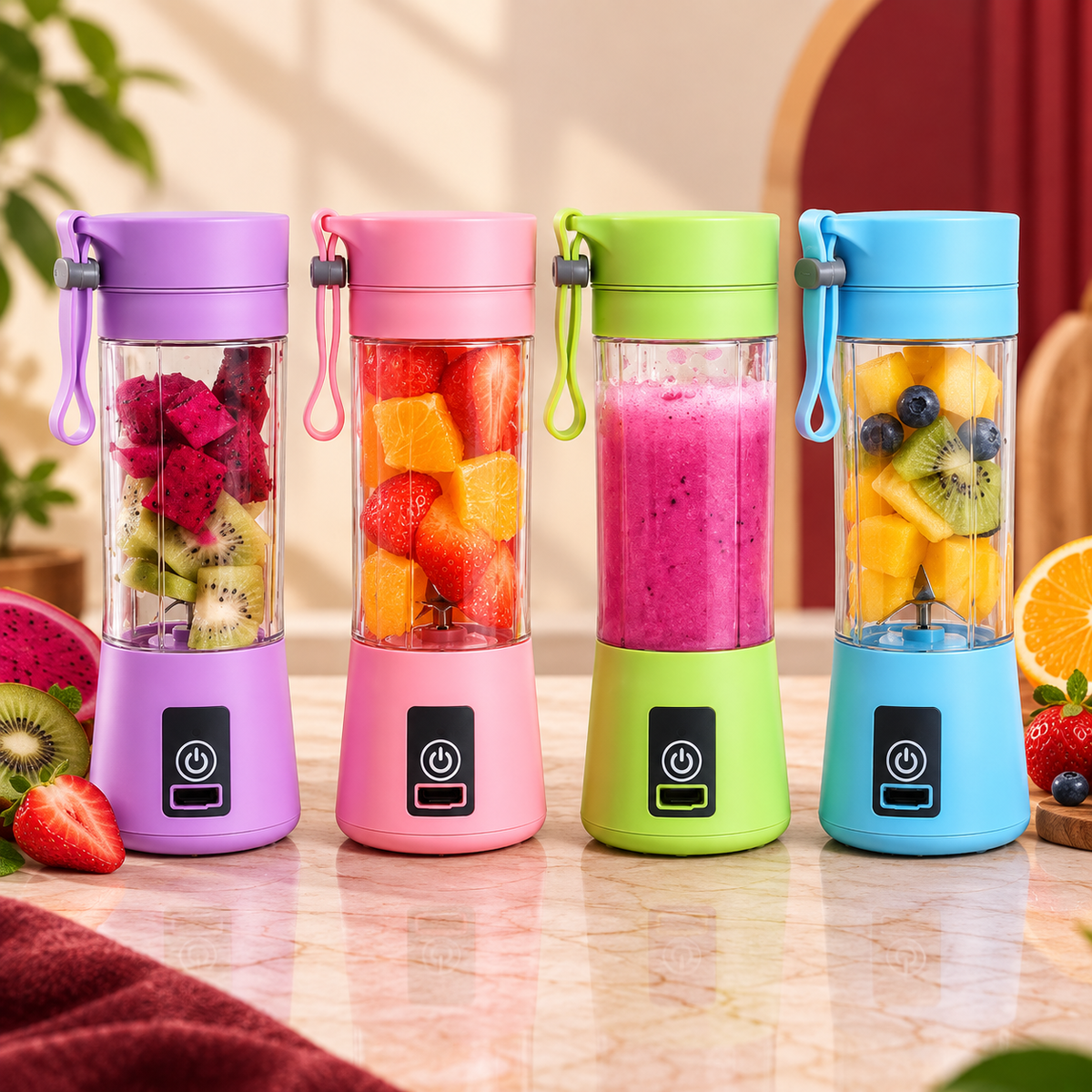 USB Rechargeable Portable Blender – Mini Juicer Bottle with 6 Blades, 380ml
