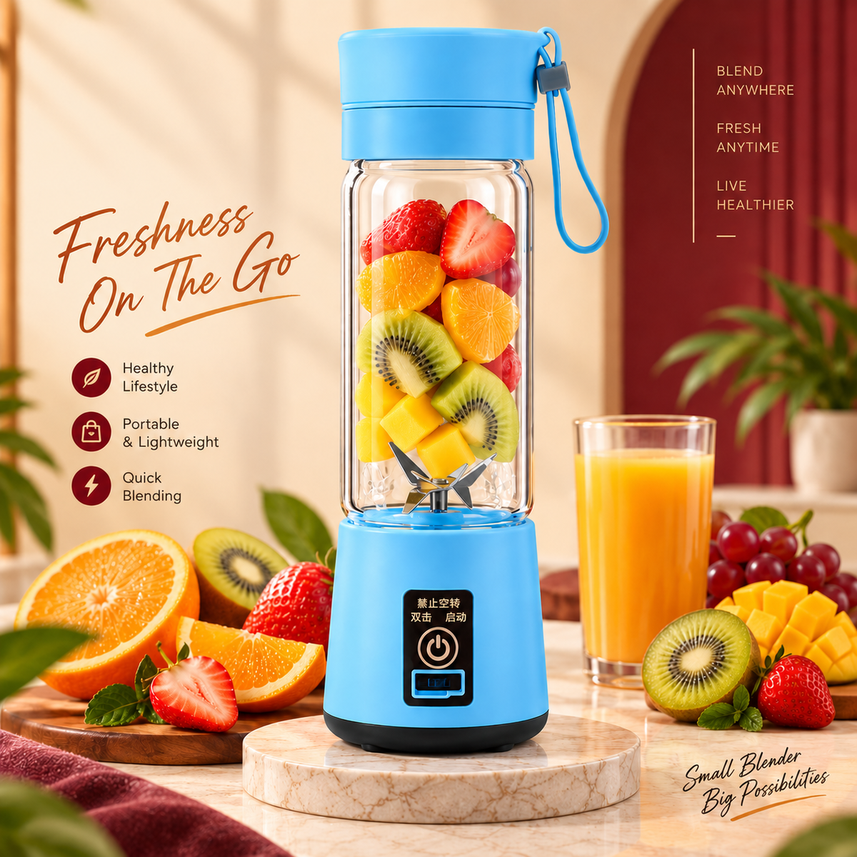 USB Rechargeable Portable Blender – Mini Juicer Bottle with 6 Blades, 380ml
