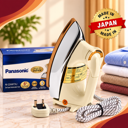 Panasonic NI-22AWTXJ De-Luxe Automatic Dry Iron – 1200W Heavy Duty, Made in Japan - Non-Stick Golden Soleplate