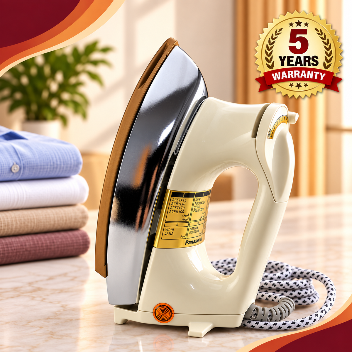 Panasonic NI-22AWTXJ De-Luxe Automatic Dry Iron – 1200W Heavy Duty, Made in Japan - Non-Stick Golden Soleplate
